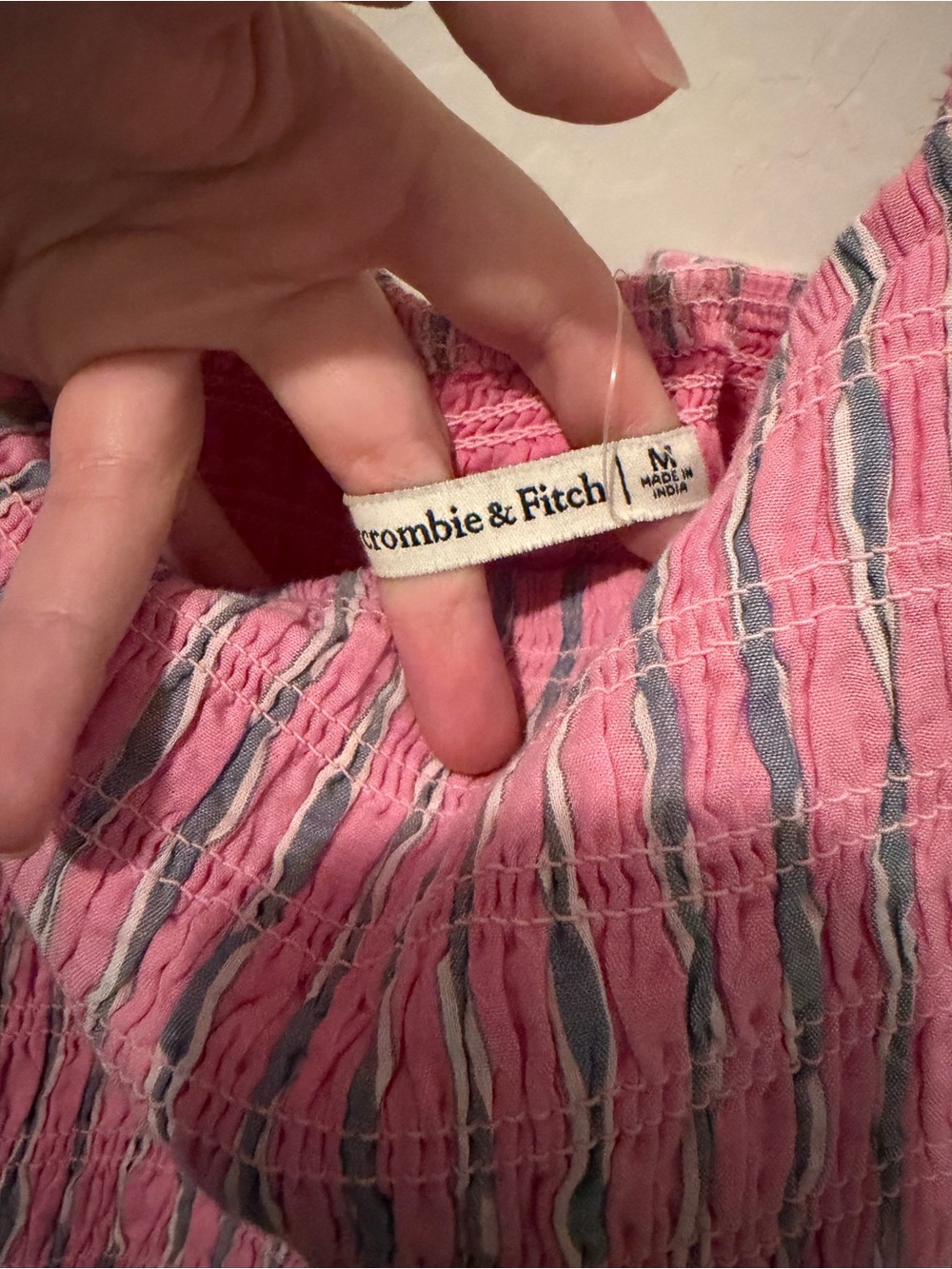 NWT Abercrombie Pink Halter Smocked Mini Dress with Blue Stripe - Picture 6 of 9